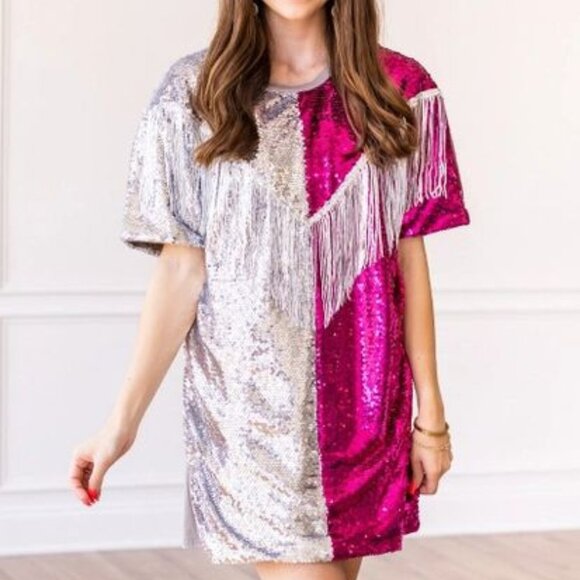 Grace + Emma - Putting On A Show Sequin Dress with Fringe - OS - Picture 5 of 5